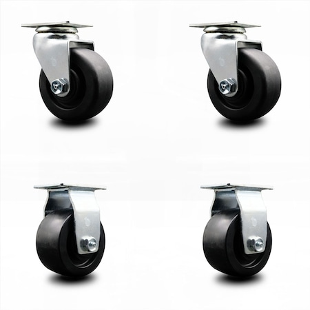 Service Caster 4 Inch Polyolefin Caster Set with Roller Bearings 2 Swivel 2 Rigid SCC SCC-20S420-POR-2-R-2